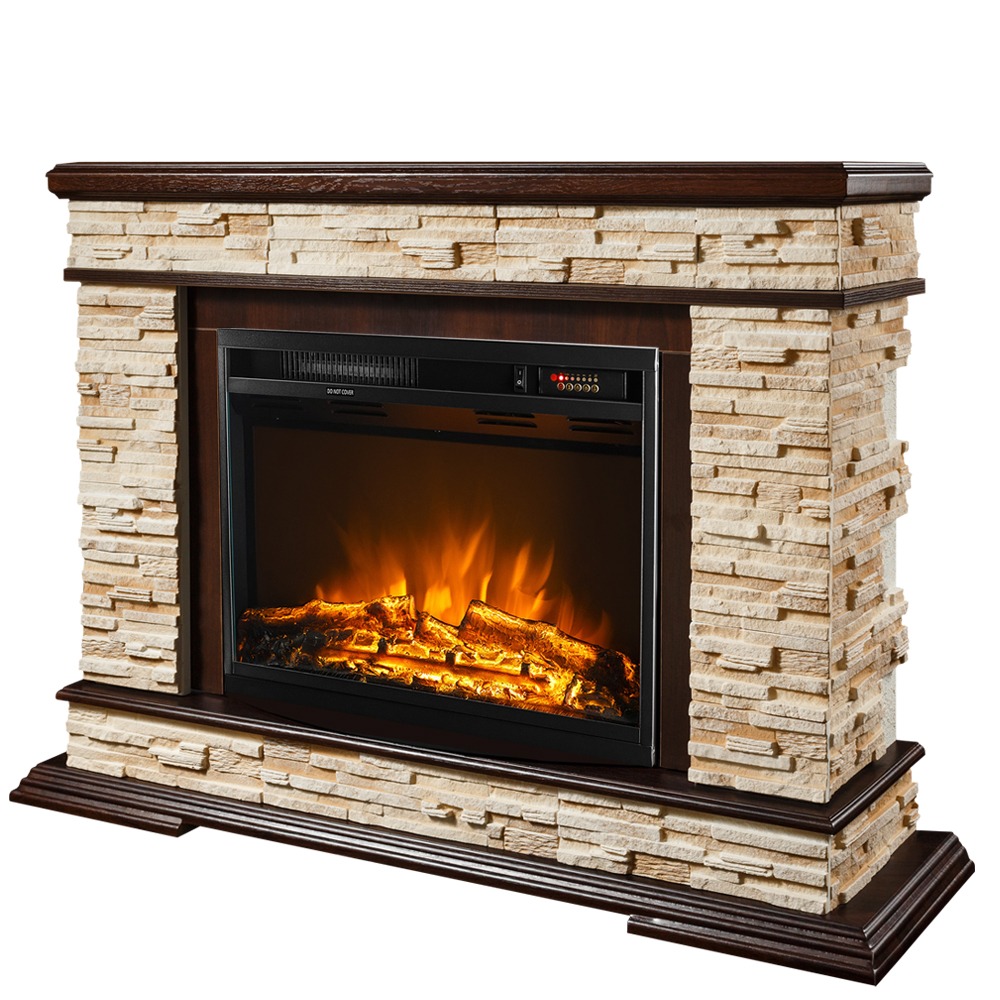 Voľne stojaci krb s funkciou ohrevu, elektrický Art Flame, odtiene hnedej, 1500 W, 118 x 88 x 30,5 cm